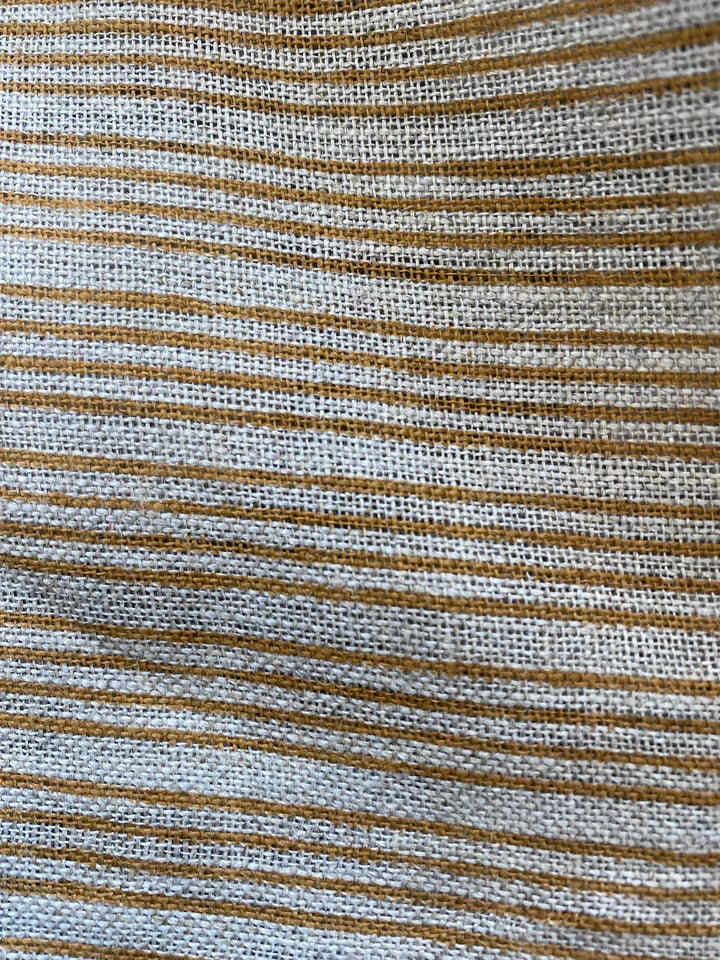Natural Block Multistriped Heavy Linen Fabric for Upholstery - Maple Village Lane