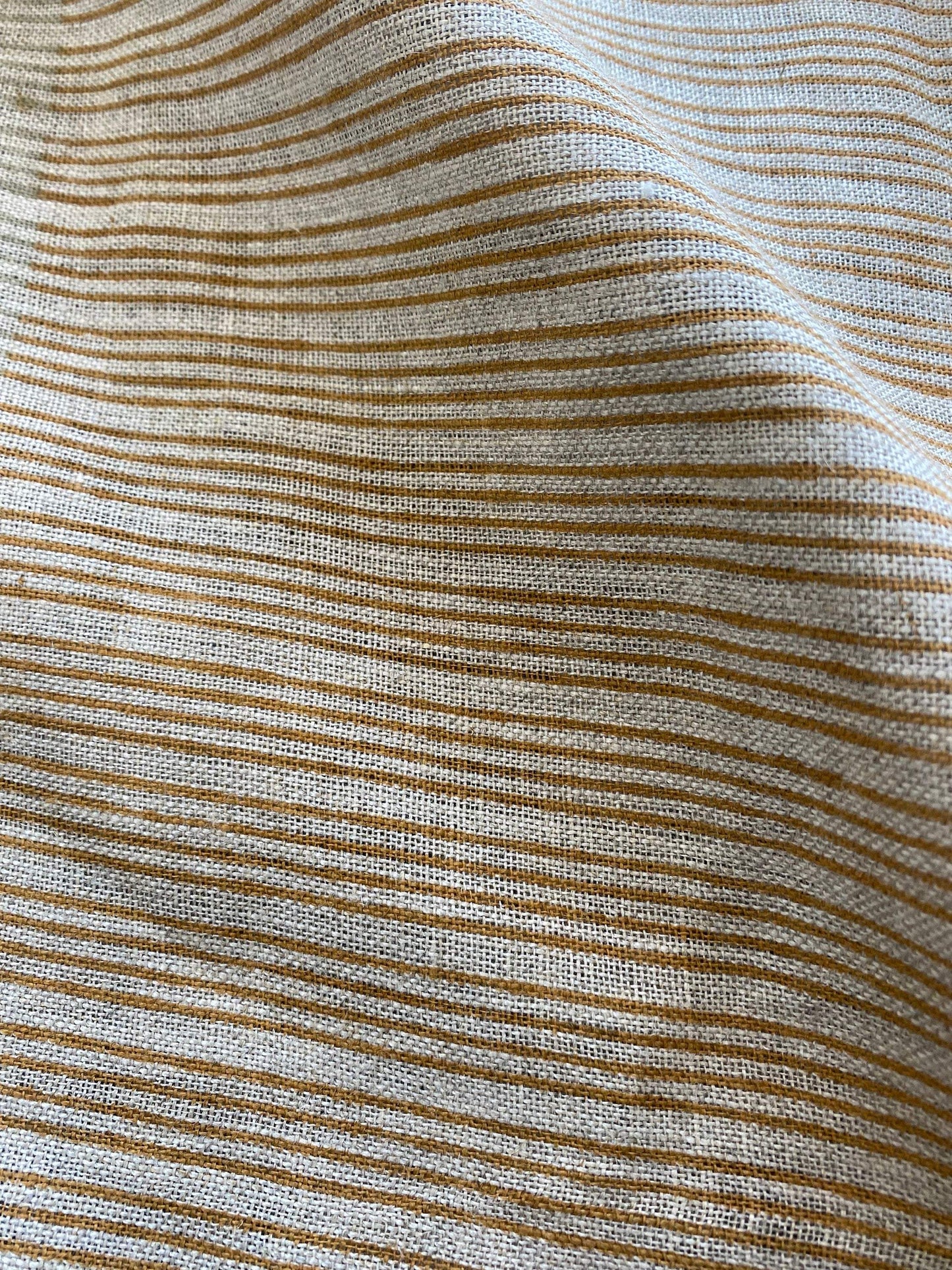 58" inches Striped Heavy Weight Linen fabric by the yard Natural Block Print MULTISTRIPE. Linen fabric for decor pillows,upholstery, curtain