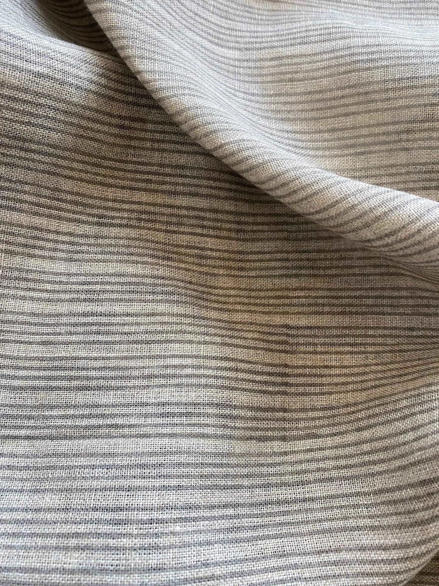 Natural Block Multistriped Heavy Linen Fabric for Upholstery