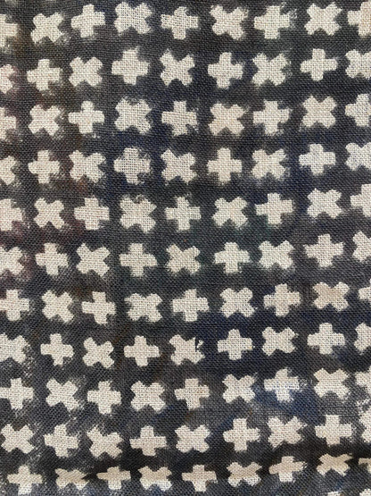 Enoki Designer Hand Block Print Linen Fabric For Upholstery - Black - Maple Village Lane