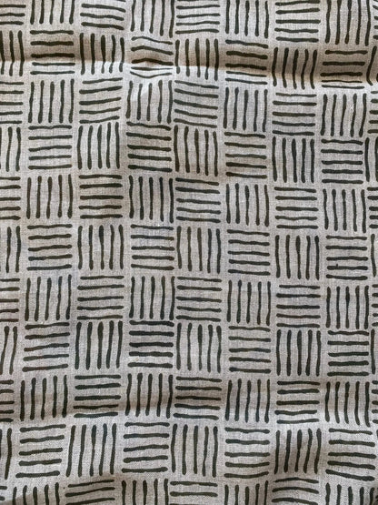 Eva Designer Hand Block Print Linen Fabric For Upholstery