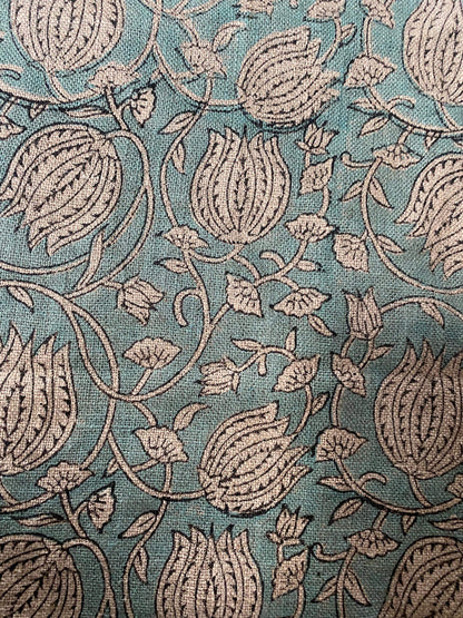 58" inches Indian Hand Block Print Fabric, Indian Linen Fabric, Block Print Fabric, Designer Floral Printing Fabric, Upholstery fabric, - Maple Village Lane