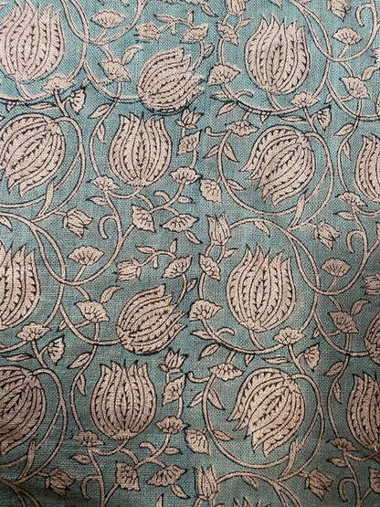 58" inches Indian Hand Block Print Fabric, Indian Linen Fabric, Block Print Fabric, Designer Floral Printing Fabric, Upholstery fabric,