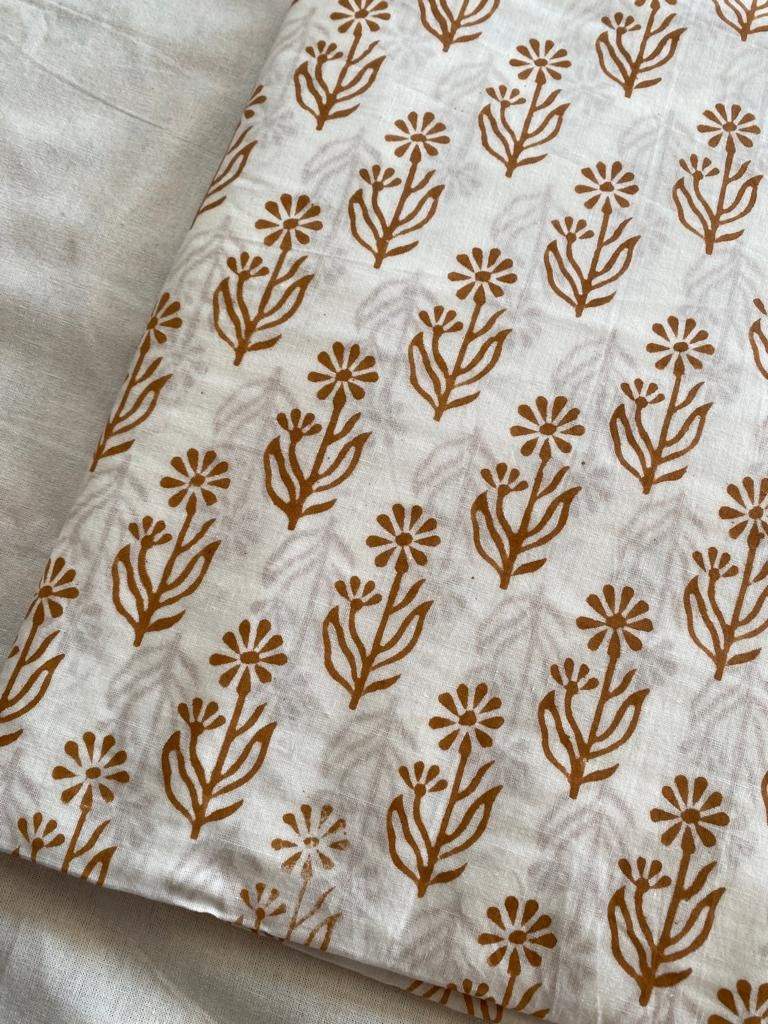 Floral Print Block Print Fabric 100% Cotton Indian Fabric, Hand Printed Natural Vegetable Dye Soft Cotton Woman Dress Fabric By Yard - Maple Village Lane