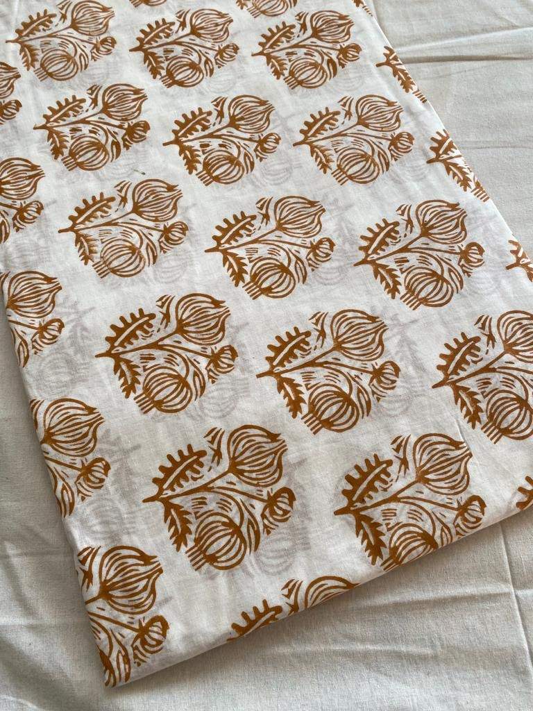 Floral Print Block Print Fabric 100% Cotton Indian Fabric, Hand Printed Natural Vegetable Dye Soft Cotton Woman Dress Fabric By Yard - Maple Village Lane