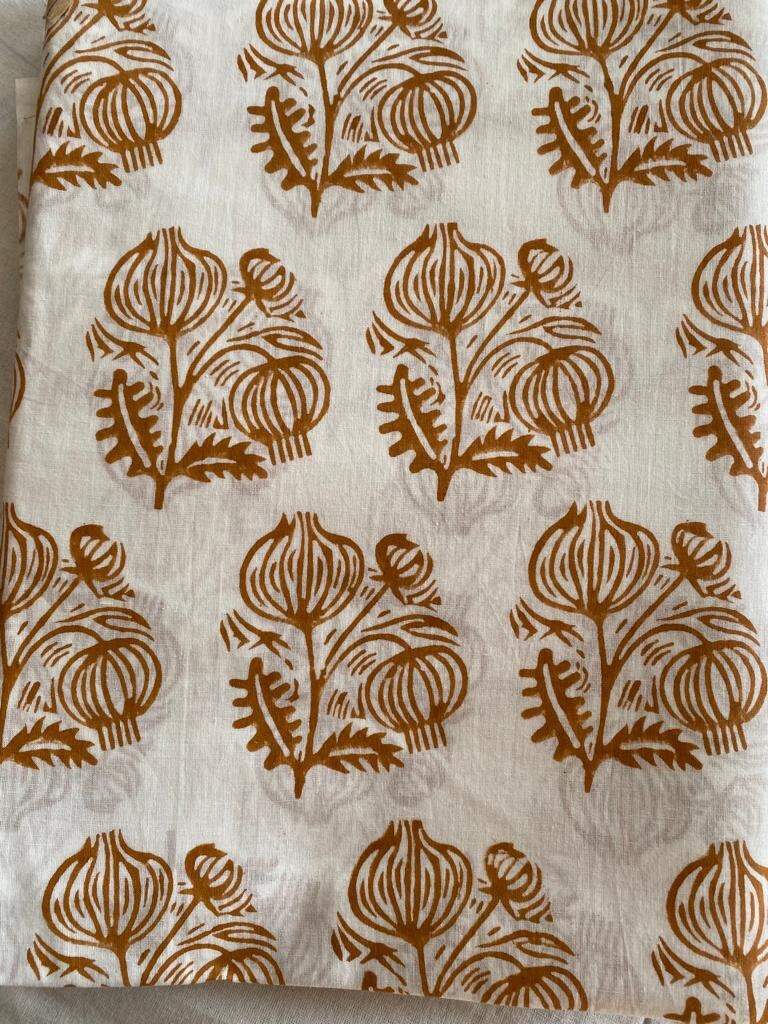 Floral Print Block Print Fabric 100% Cotton Indian Fabric, Hand Printed Natural Vegetable Dye Soft Cotton Woman Dress Fabric By Yard - Maple Village Lane