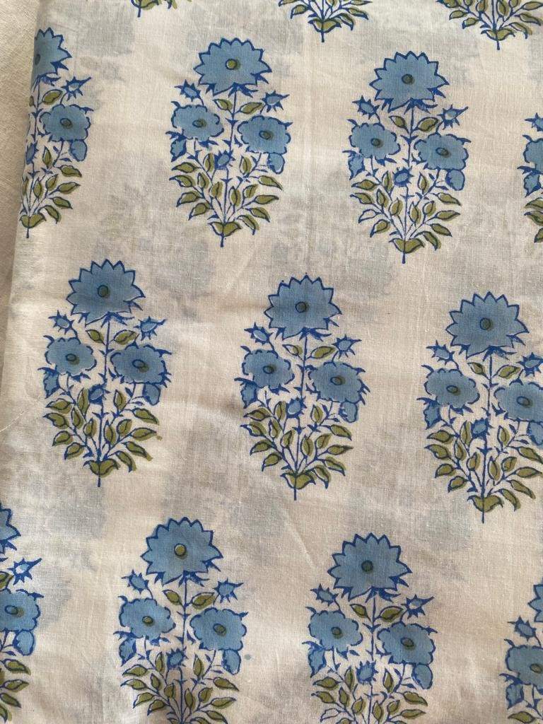 Mughal Flower Block Print, indian cotton, Hand stamped printing, by the yard, Indian Fabric, Upholstery Fabric , sewing and quilting fabric - Maple Village Lane