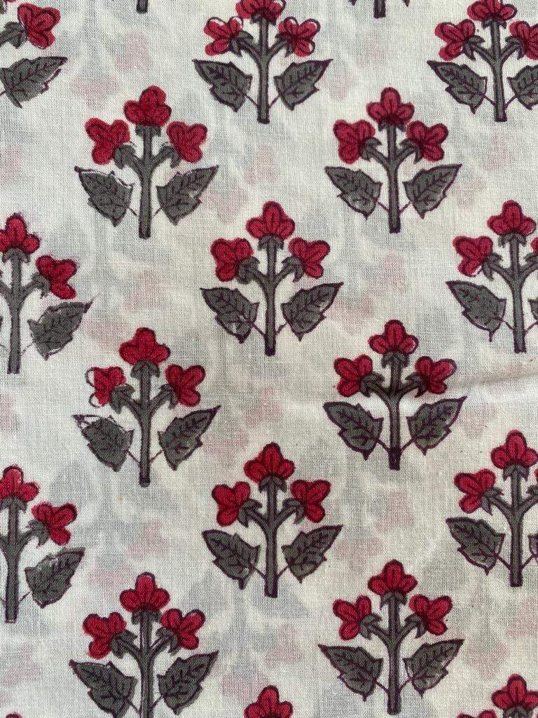 Red Flower Print Cotton Fabric, Sewing Fabric, Dressmaking banyans Fabric, Indian Fabric By The Yard,Craft Fabric, Upholstery Fabric - Maple Village Lane