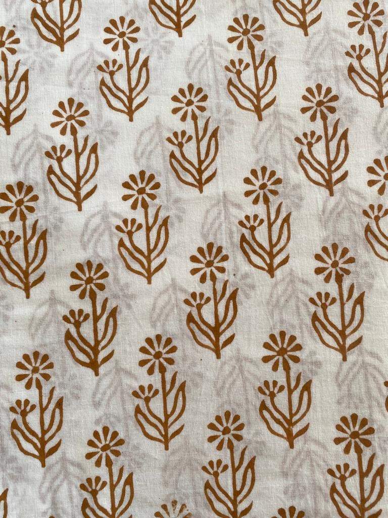 Floral Print Block Print Fabric 100% Cotton Indian Fabric, Hand Printed Natural Vegetable Dye Soft Cotton Woman Dress Fabric By Yard - Maple Village Lane