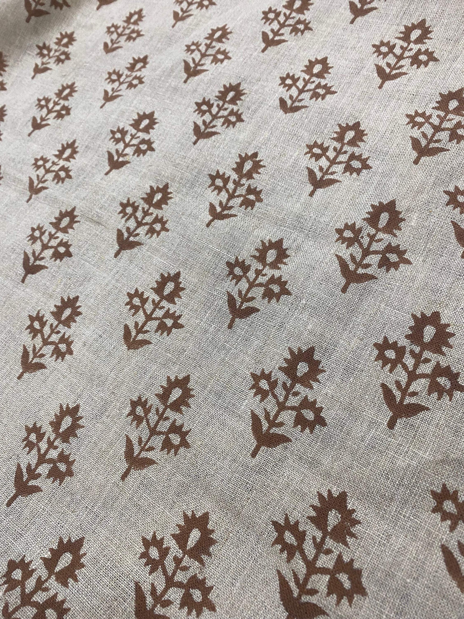 Linen fabric, Fabric by yard, Hand printed fabric, Block Print Fabric, Indian Fabric