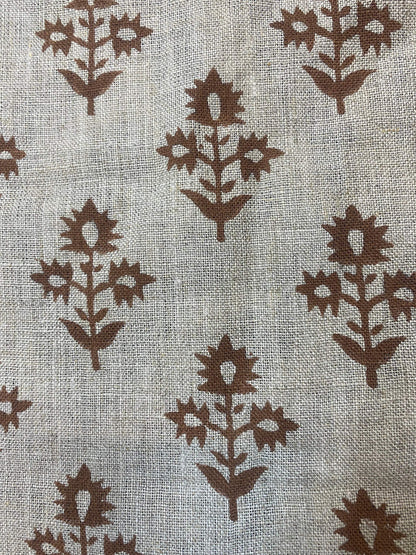 Block Print Fabric, Floral Print Linen, By the yards, Pillow Cover Fabric, For Table Cloth, Hand Woven Thick Linen Fabric For Upholstery - Maple Village Lane