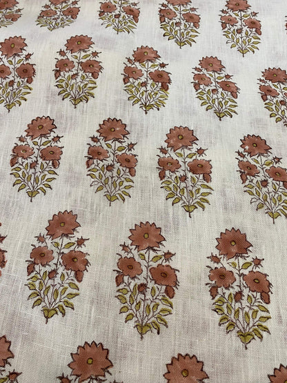 58" inches Indian Hand Block Print Fabric, Indian Linen Fabric, Block Print Fabric, Designer Floral Printing Fabric, Upholstery fabric,