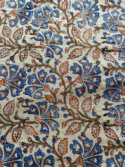 58" inches Indian Hand Block Print Fabric, Indian Linen Fabric, Block Print Fabric, Designer Floral Printing Fabric, Upholstery fabric,