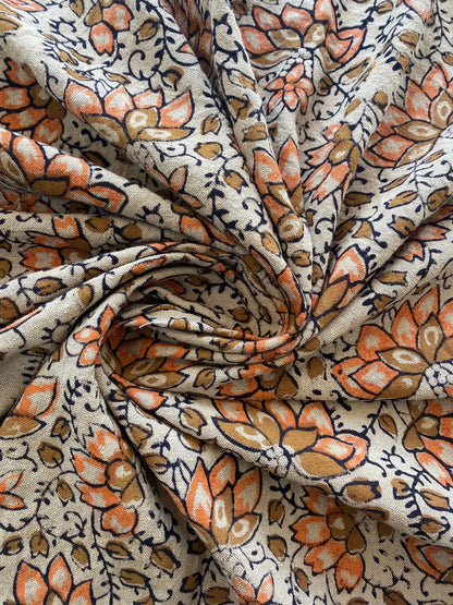 58" inches Indian Hand Block Print Fabric, Indian Linen Fabric, Block Print Fabric, Designer Floral Printing Fabric, Upholstery fabric,