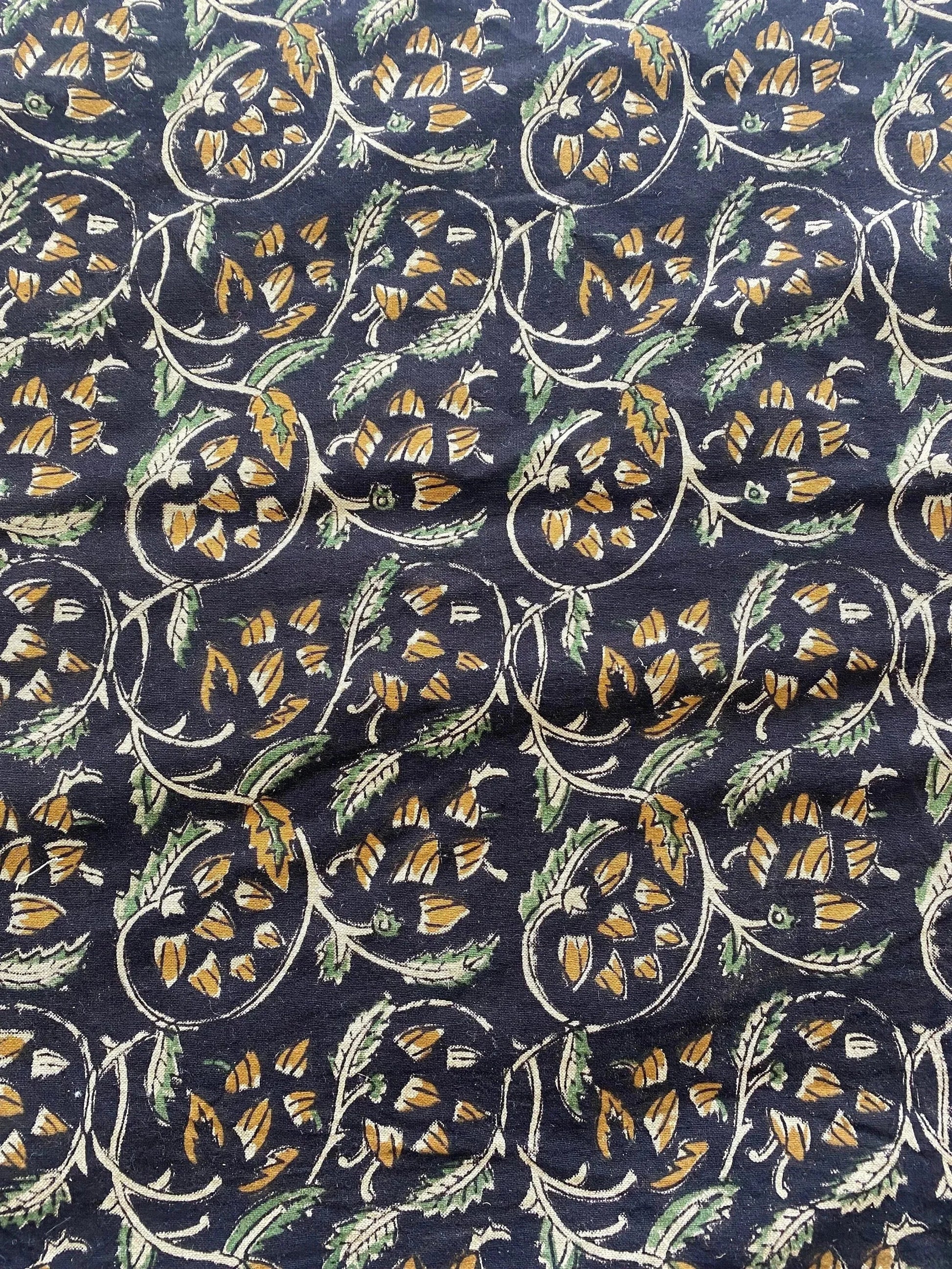 58" inches Indian Hand Block Print Fabric, Indian Linen Fabric, Block Print Fabric, Designer Floral Printing Fabric, Upholstery fabric, - Maple Village Lane