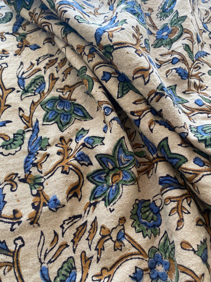 58" inches Indian Hand Block Print Fabric, Indian Linen Fabric, Block Print Fabric, Designer Floral Printing Fabric, Upholstery fabric,