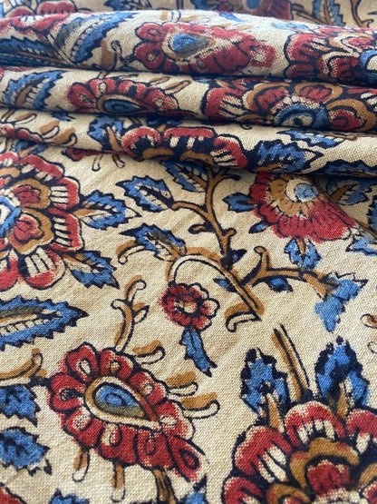58" inches Indian Hand Block Print Fabric, Indian Linen Fabric, Block Print Fabric, Designer Floral Printing Fabric, Upholstery fabric, - Maple Village Lane