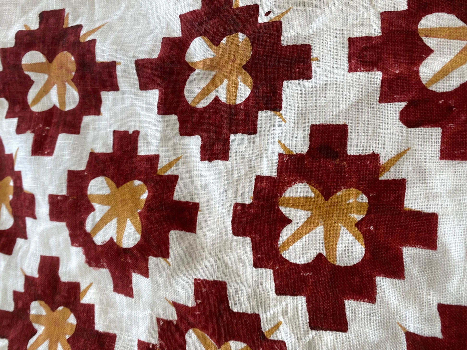 Indian Handloom Linen Hand Block Print Fabric, Block Print Fabric, Designer Floral Printing Fabric, Upholstery fabric, Pillow Cover Fabric - Maple Village Lane