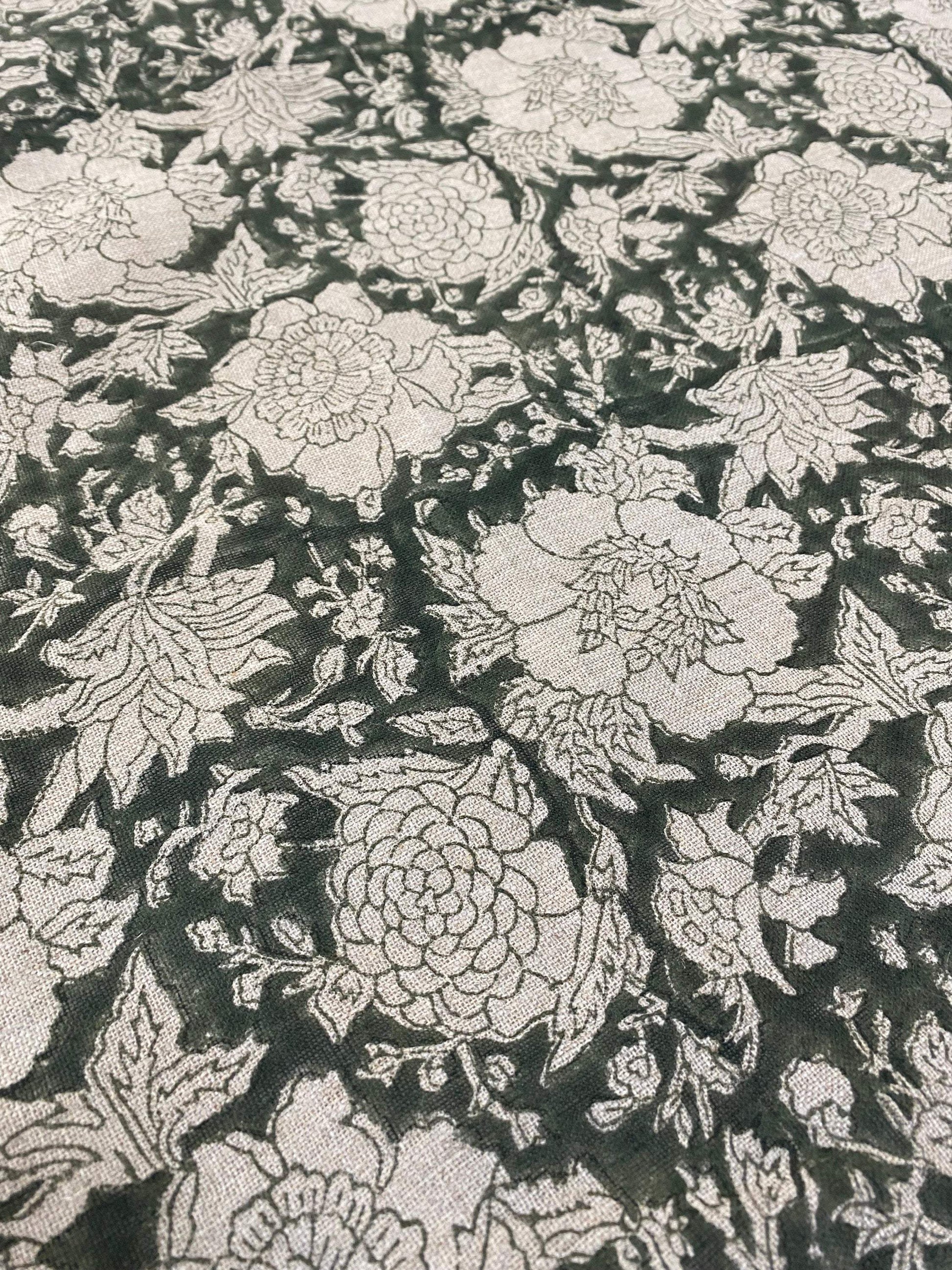 HUNNY || Indian Hand Block Print Fabric, Indian Linen Fabric, Block Print Fabric, Designer Floral Printing Fabric, Upholstery fabric, Pillow - Maple Village Lane