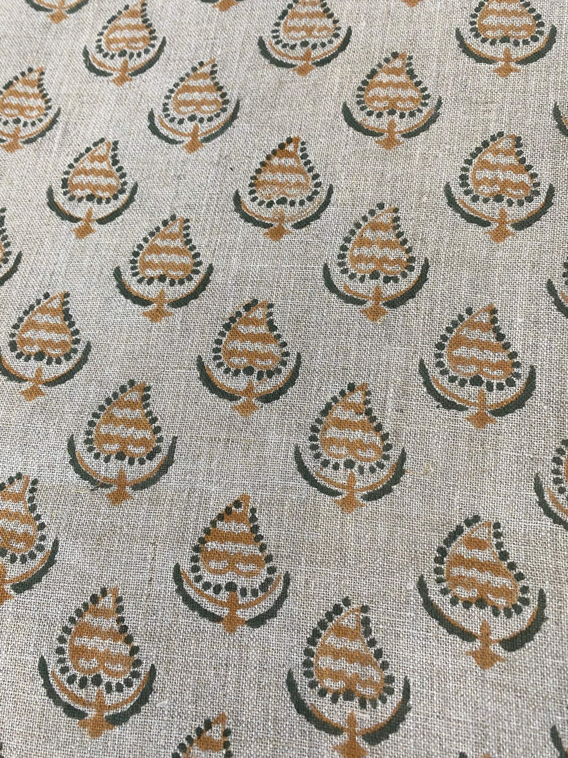 KAROUTT || Indian Hand Block Print Fabric, Indian Linen Fabric, Block Print Fabric, Designer Floral Printing Fabric, Upholstery fabric, - Maple Village Lane