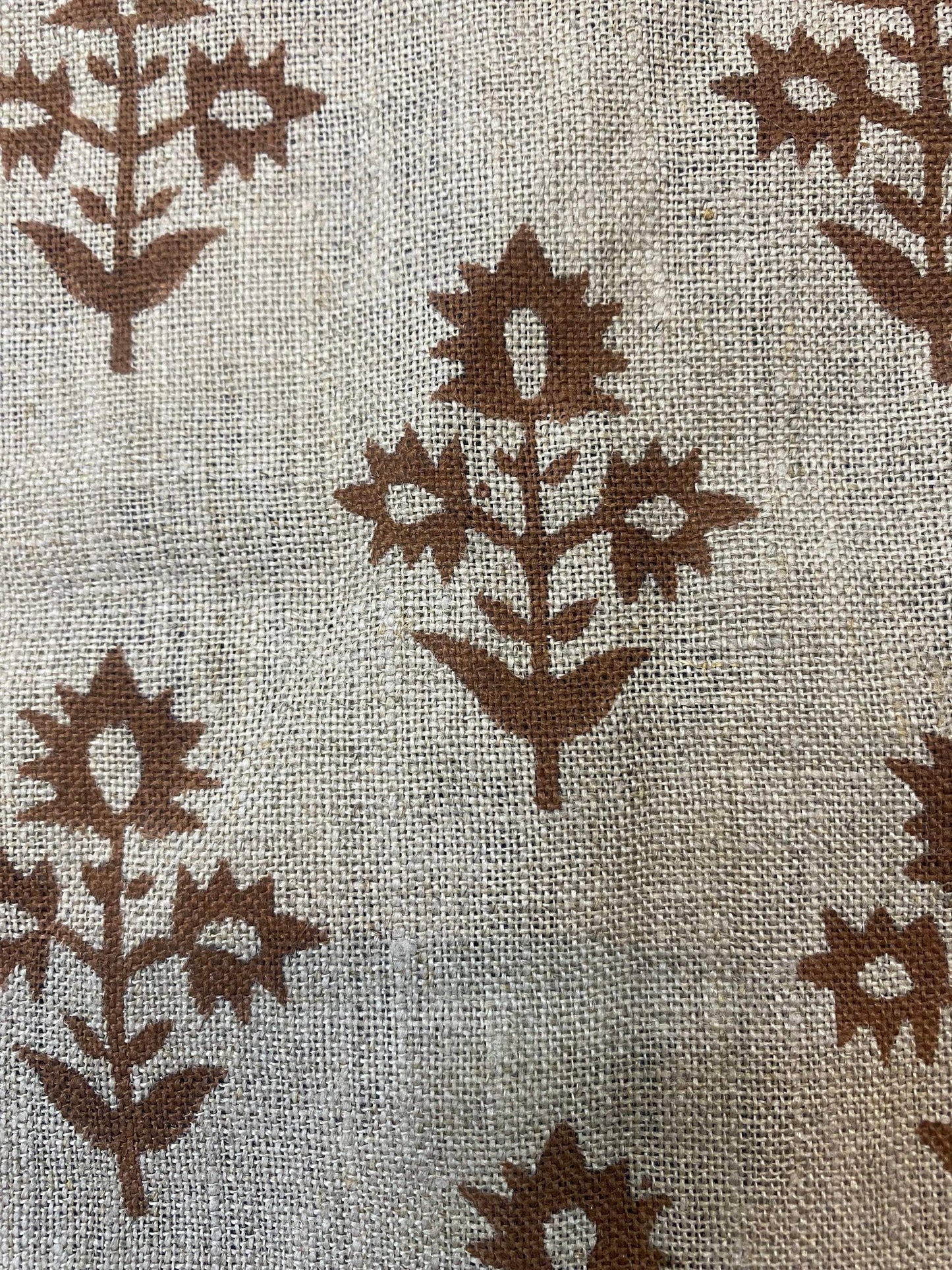 Block Print Fabric, Floral Print Linen, By the yards, Pillow Cover Fabric, For Table Cloth, Hand Woven Thick Linen Fabric For Upholstery - Maple Village Lane