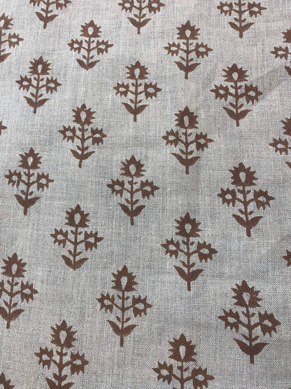 Block Print Fabric, Floral Print Linen, By the yards, Pillow Cover Fabric, For Table Cloth, Hand Woven Thick Linen Fabric For Upholstery - Maple Village Lane