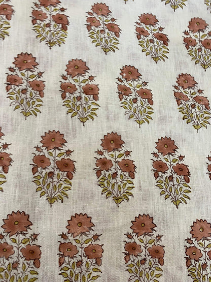 58" inches Indian Hand Block Print Fabric, Indian Linen Fabric, Block Print Fabric, Designer Floral Printing Fabric, Upholstery fabric,