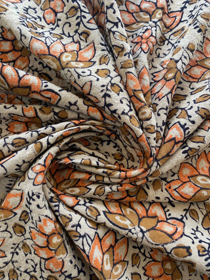 58" inches Indian Hand Block Print Fabric, Indian Linen Fabric, Block Print Fabric, Designer Floral Printing Fabric, Upholstery fabric,