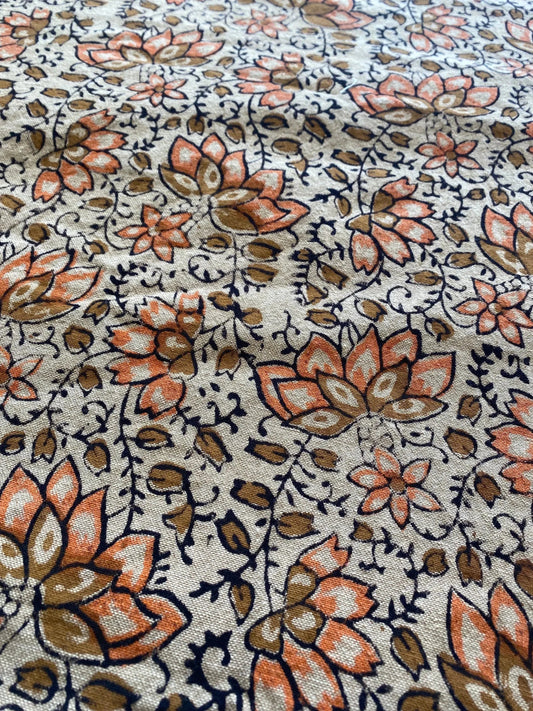 Linen fabric, Fabric by yard, Hand printed fabric, Block Print Fabric, Indian Fabric