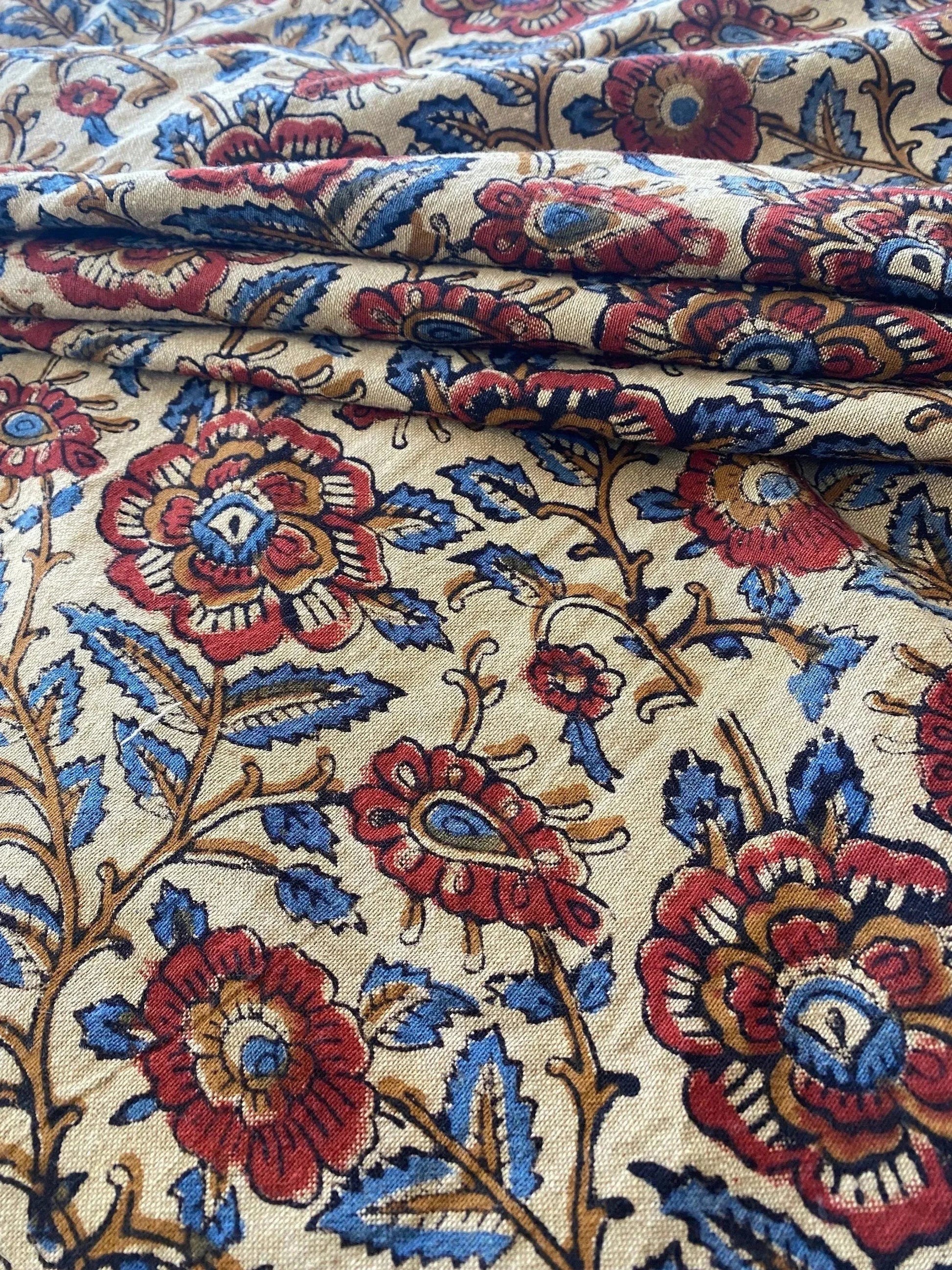58" inches Indian Hand Block Print Fabric, Indian Linen Fabric, Block Print Fabric, Designer Floral Printing Fabric, Upholstery fabric, - Maple Village Lane