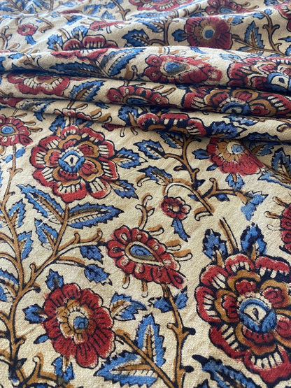 58" inches Indian Hand Block Print Fabric, Indian Linen Fabric, Block Print Fabric, Designer Floral Printing Fabric, Upholstery fabric, - Maple Village Lane