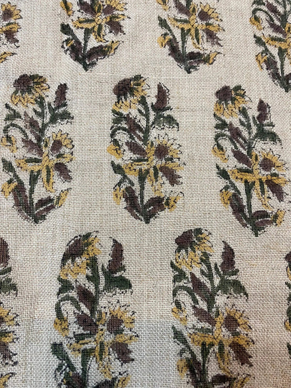 Khemio Hand Block Print Designer Floral Linen Fabric