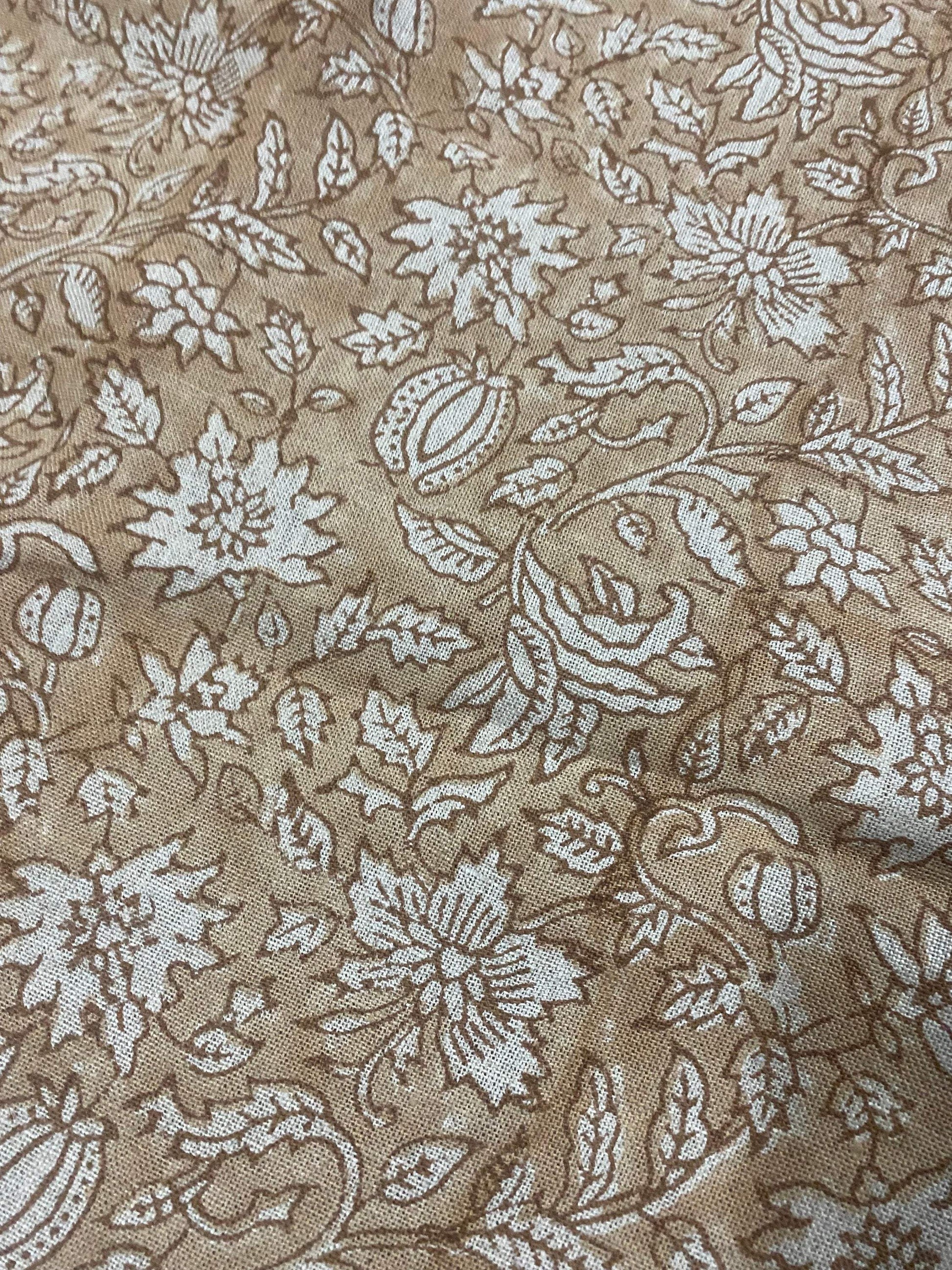 Block Print Handloom Linen Fabric Heavy Linen Fabric Browne Flower, Upholstery Fabric, Drapes Use , home decor linen fabric, - Maple Village Lane