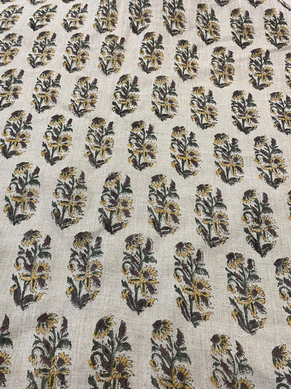 58" inches Indian Hand Block Print Fabric, Indian Linen Fabric, Block Print Fabric, Designer Floral Printing Fabric, Upholstery fabric,