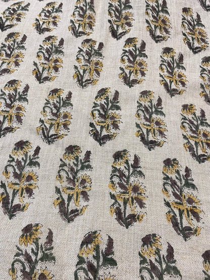 58" inches Indian Hand Block Print Fabric, Indian Linen Fabric, Block Print Fabric, Designer Floral Printing Fabric, Upholstery fabric,