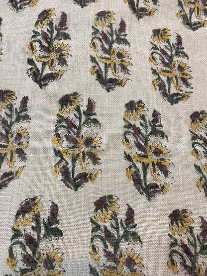 58" inches Indian Hand Block Print Fabric, Indian Linen Fabric, Block Print Fabric, Designer Floral Printing Fabric, Upholstery fabric,