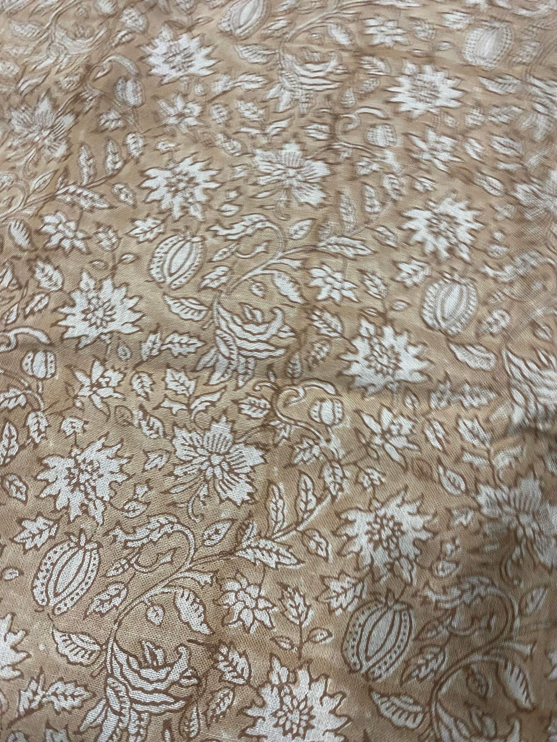 Block Print Handloom Linen Fabric Heavy Linen Fabric Browne Flower, Upholstery Fabric, Drapes Use , home decor linen fabric, - Maple Village Lane