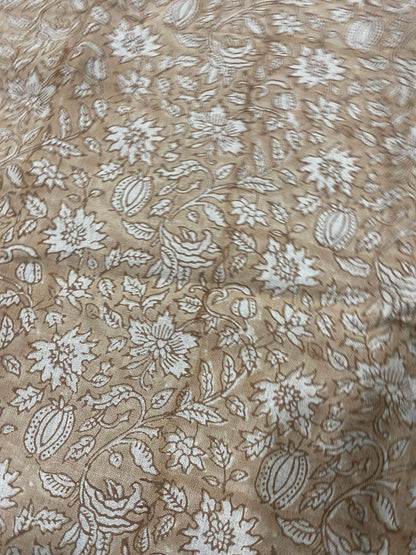 Block Print Handloom Linen Fabric Heavy Linen Fabric Browne Flower, Upholstery Fabric, Drapes Use , home decor linen fabric, - Maple Village Lane