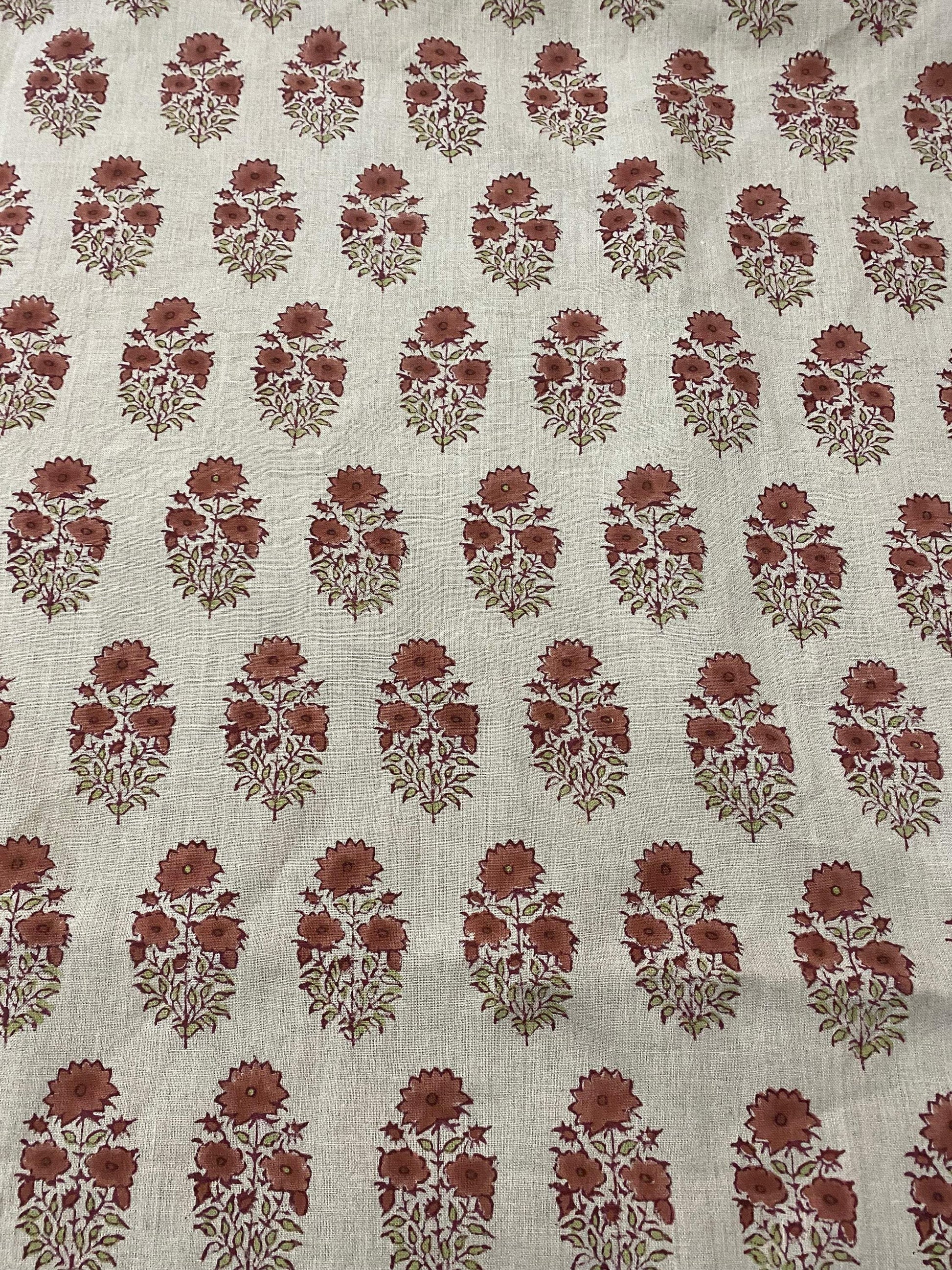 Linen fabric, Fabric by yard, Hand printed fabric, Block Print Fabric, Indian Fabric