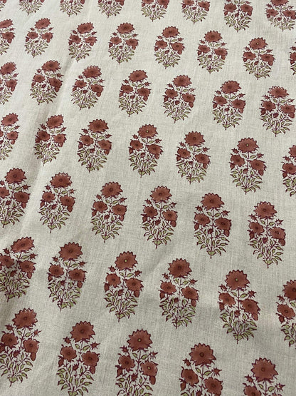 58" inches Indian Hand Block Print Fabric, Indian Linen Fabric, Block Print Fabric, Designer Floral Printing Fabric, Upholstery fabric,