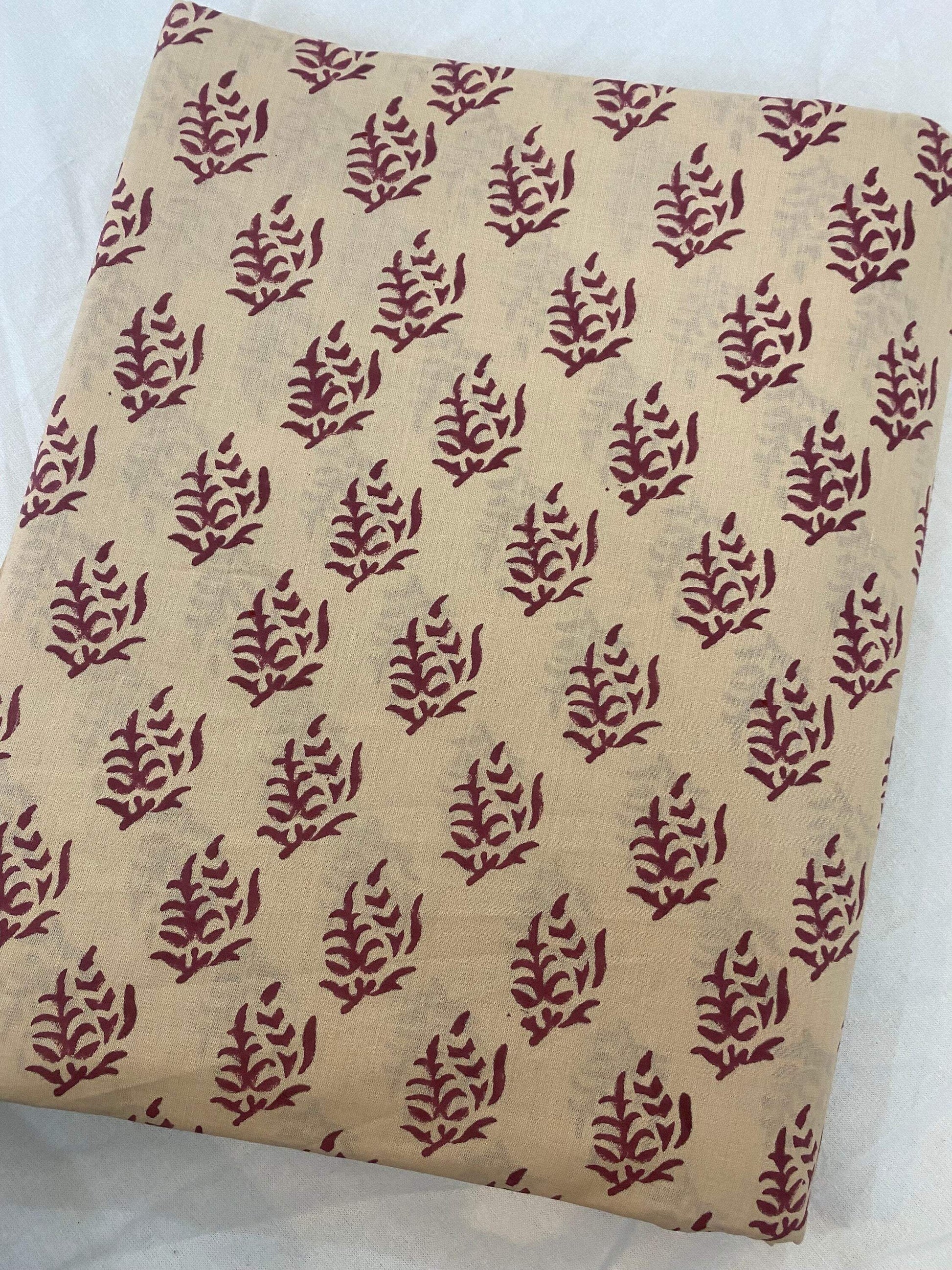 Hand block print, floral print, soft cotton fabric, Fabric modern floral fabric Indian print fabric womens dress fabric, Home Decor Fabric, - Maple Village Lane