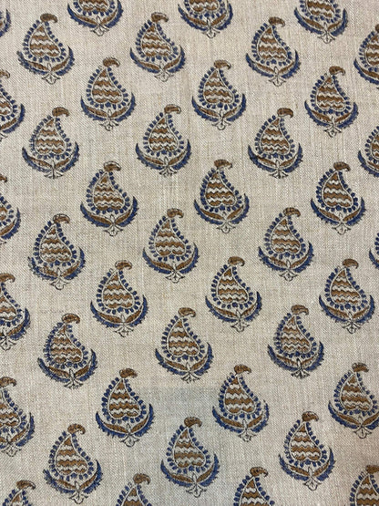 58" inches Indian Hand Block Print Fabric, Indian Linen Fabric, Block Print Fabric, Designer Floral Printing Fabric, Upholstery fabric,