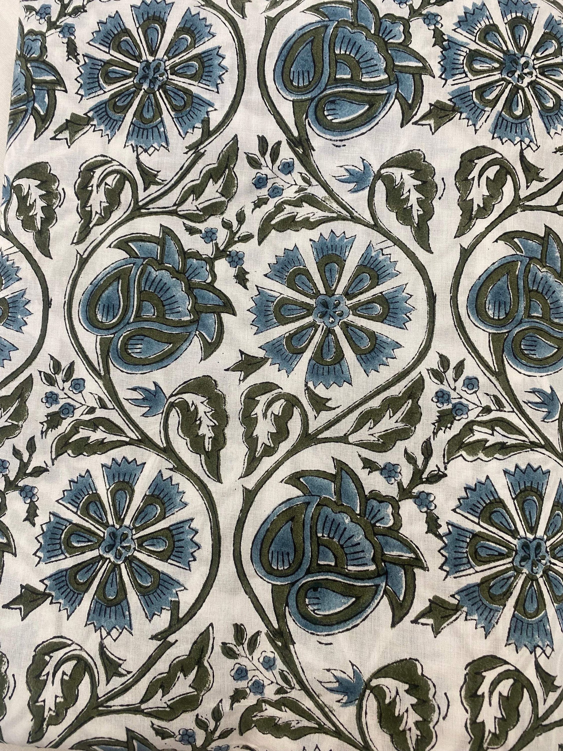 Floral print cotton fabric block print fabric dress Vegetable dyed Indian fabric robe fabric by yard women's clothing, Sewing Fabric - Maple Village Lane