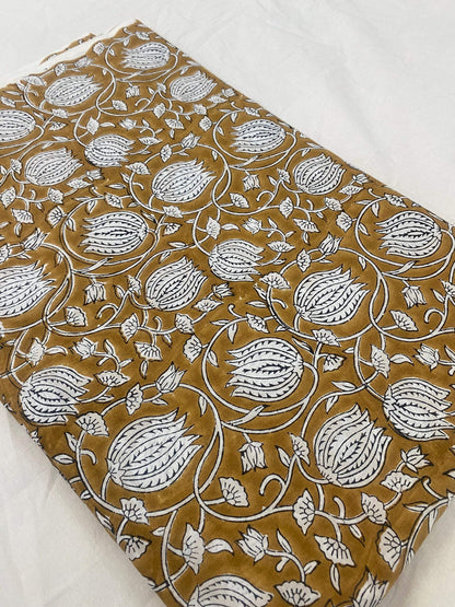 Floral Print Block Print Fabric 100% Cotton Indian Fabric, Hand Printed Natural Vegetable Dye Soft Cotton Woman Dress Fabric By Yard - Maple Village Lane