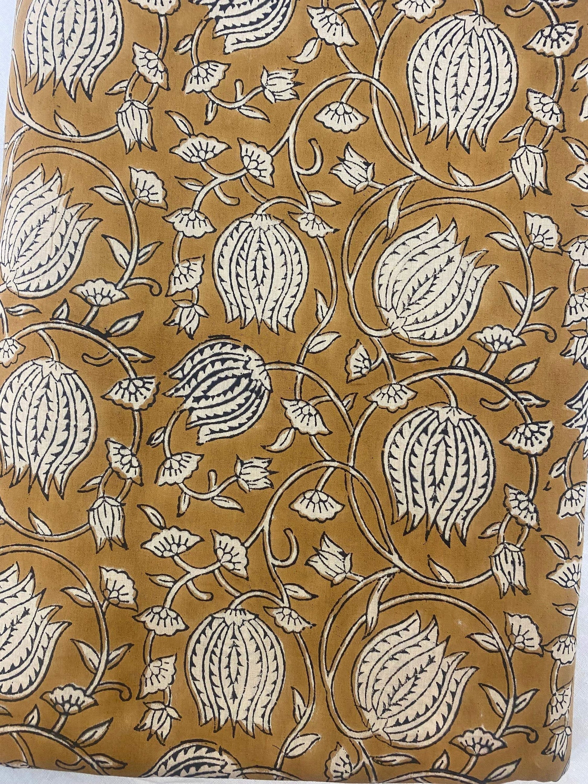 Floral Print Block Print Fabric 100% Cotton Indian Fabric, Hand Printed Natural Vegetable Dye Soft Cotton Woman Dress Fabric By Yard - Maple Village Lane