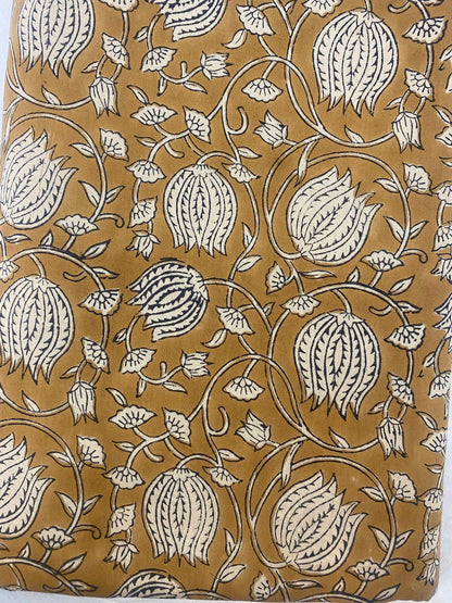 Floral Print Block Print Fabric 100% Cotton Indian Fabric, Hand Printed Natural Vegetable Dye Soft Cotton Woman Dress Fabric By Yard - Maple Village Lane