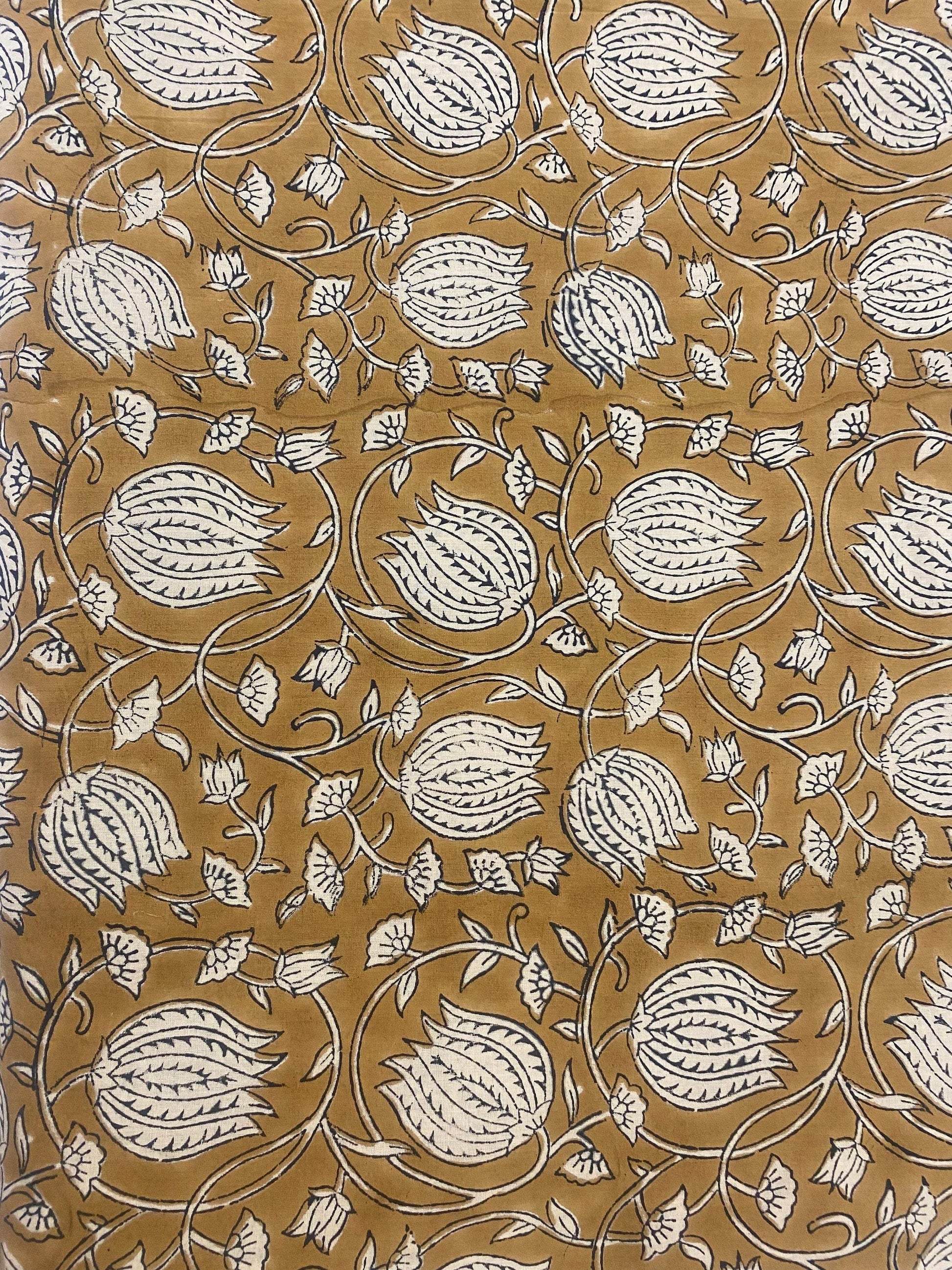 Floral Print Block Print Fabric 100% Cotton Indian Fabric, Hand Printed Natural Vegetable Dye Soft Cotton Woman Dress Fabric By Yard - Maple Village Lane