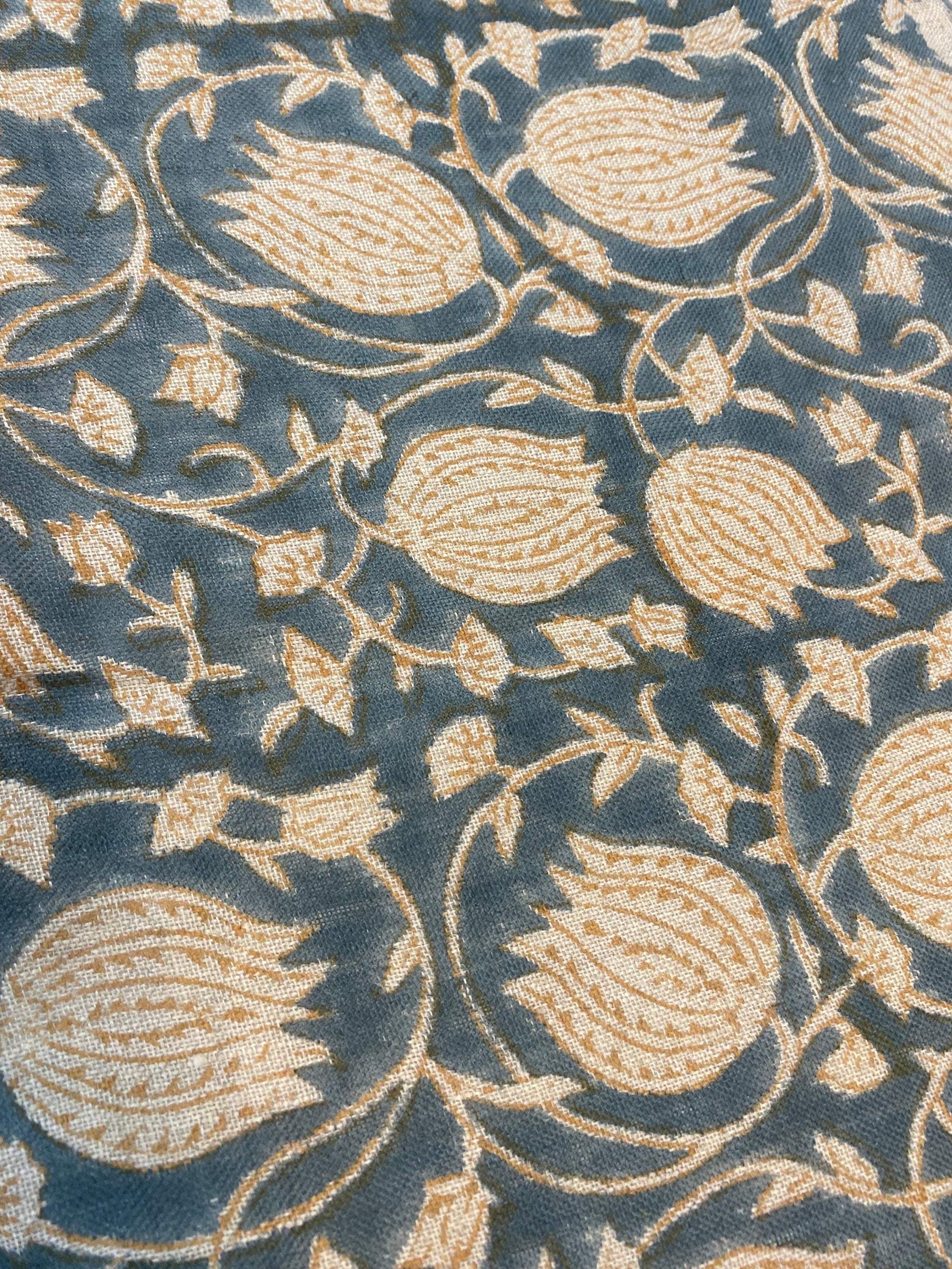 LOTUS || Hand Block Printed Linen Fabric , Home Decor Best Linen Fabric for decor, pillows ,upholstery, curtain Fabric , Chair Fabric Use - Maple Village Lane