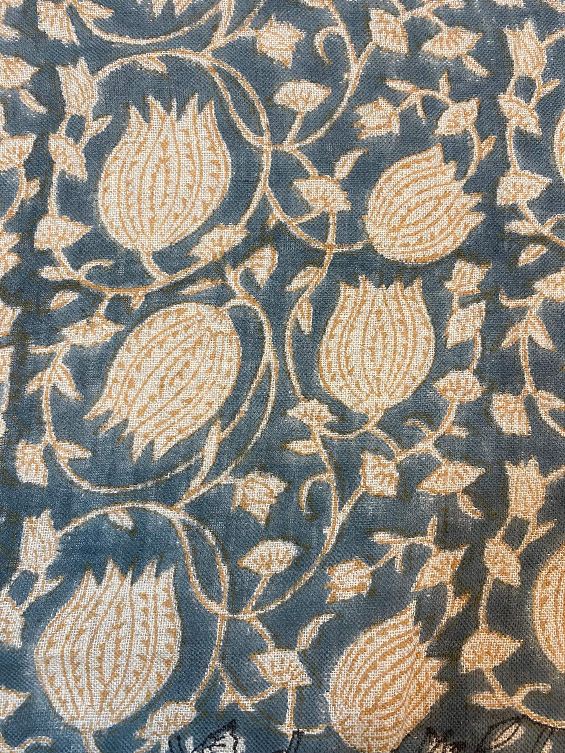 LOTUS || Hand Block Printed Linen Fabric , Home Decor Best Linen Fabric for decor, pillows ,upholstery, curtain Fabric , Chair Fabric Use - Maple Village Lane