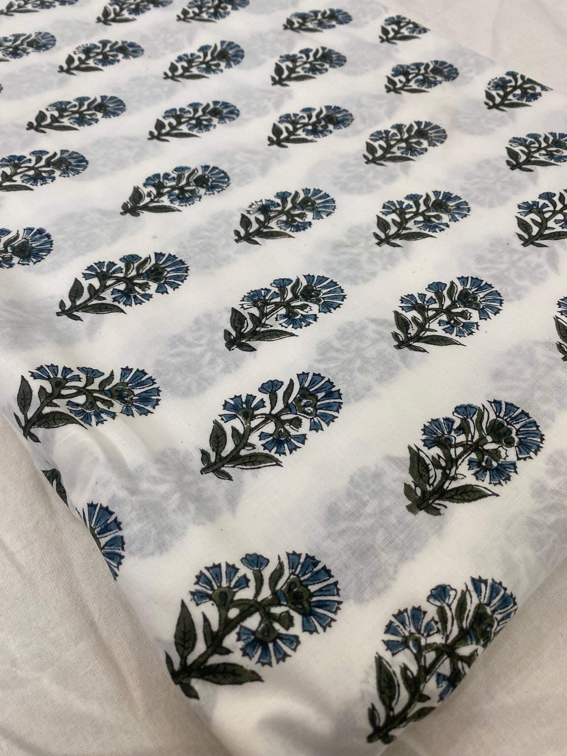 Hand block print, floral print, soft cotton fabric, Fabric modern floral fabric Indian print fabric womens dress fabric, Home Decor Fabric, - Maple Village Lane